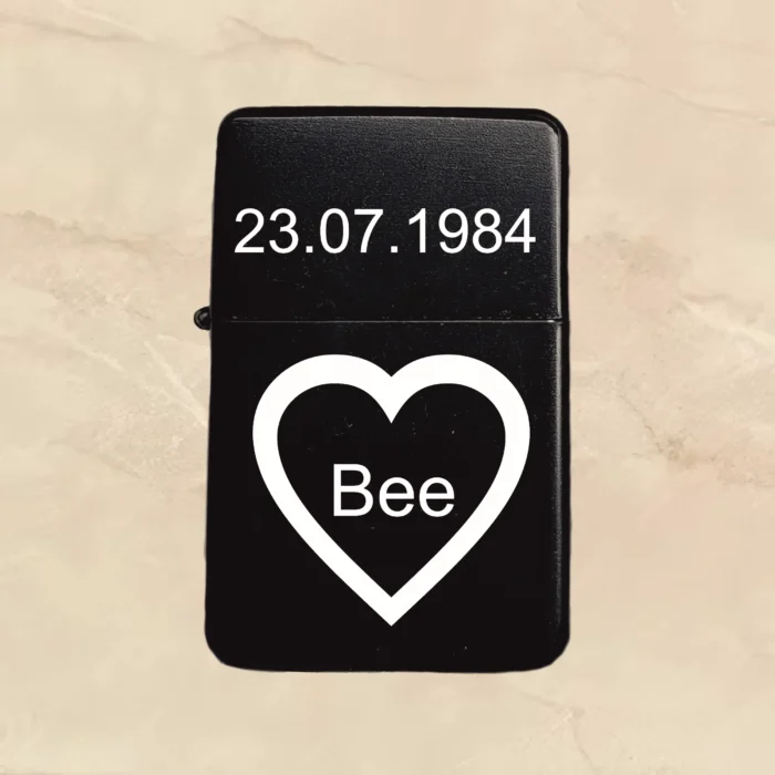 Sturmfeuerzeug mit gravur schwarz Set bild foto personalisierbar individuell personalisiert Traumgravur Bee