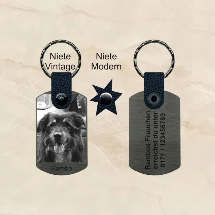 schlüsselanhänger Hund mit Gravur edelstahl personalisierbar text gravur bild foto geschenk Sternzeichen Leder schwarz