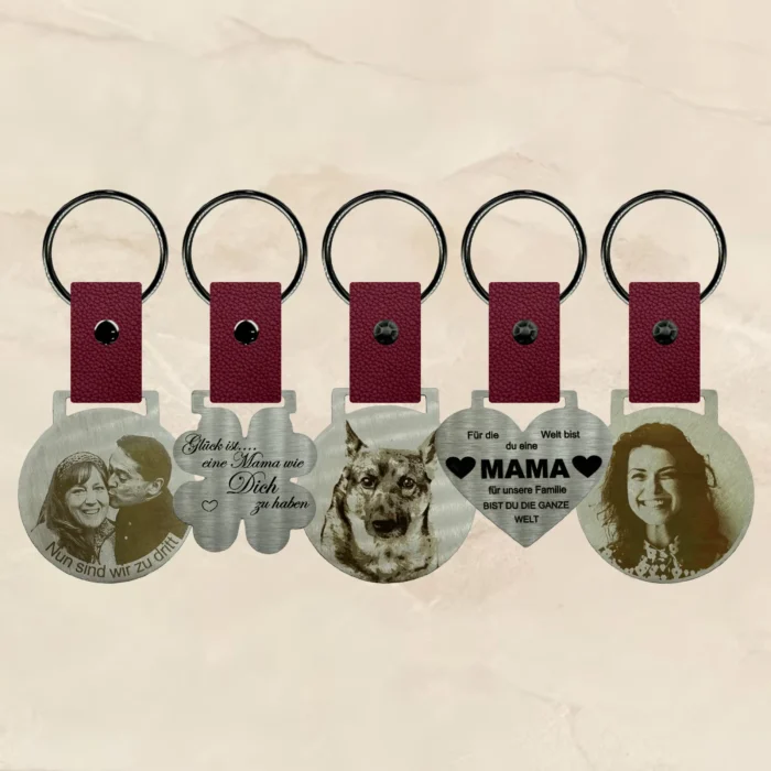 Schlüsselanhänger mit Gravur personalisierbar text bild foto geschenk personalisiert individuell Leder rot