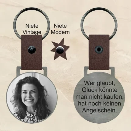 Schlüsselanhänger mit gravur Spruch 1 edelstahl personalisierbar text bild foto geschenk personalisiert individuell Leder braun Traumgravur