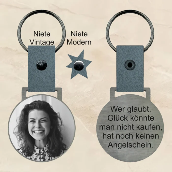 Schlüsselanhänger mit gravur Spruch 1 edelstahl personalisierbar text bild foto geschenk personalisiert individuell Leder grau Traumgravur