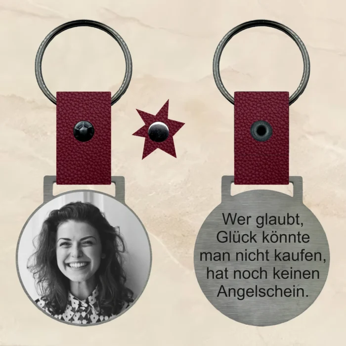 Schlüsselanhänger mit gravur Spruch 1 edelstahl personalisierbar text bild foto geschenk personalisiert individuell Leder rot Traumgravur