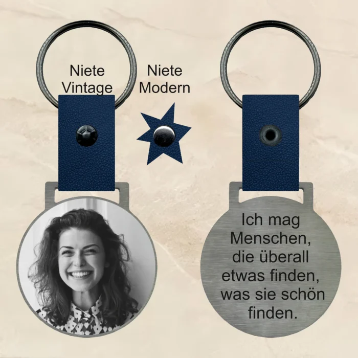 Schlüsselanhänger mit gravur Spruch 3 edelstahl personalisierbar text bild foto geschenk personalisiert individuell Leder blau Traumgravur