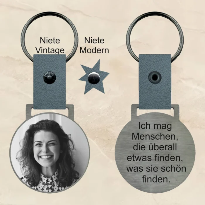 Schlüsselanhänger mit gravur Spruch 3 edelstahl personalisierbar text bild foto geschenk personalisiert individuell Leder grau Traumgravur