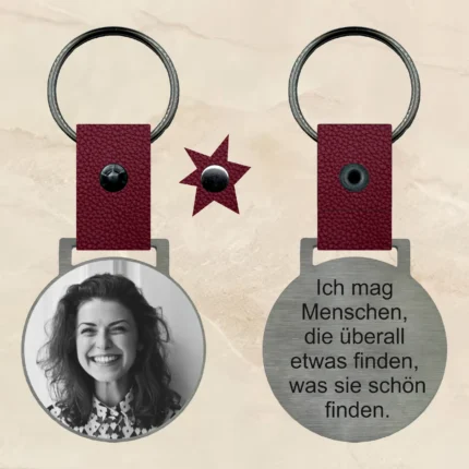 Schlüsselanhänger mit gravur Spruch 3 edelstahl personalisierbar text bild foto geschenk personalisiert individuell Leder rot Traumgravur