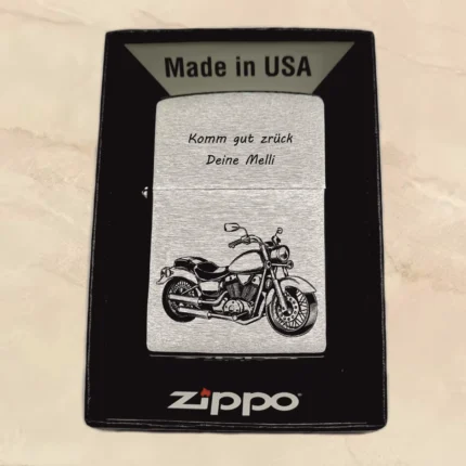 zippo Feuerzeug mit gravur sturmfeuerzeug Set bild foto personalisiert Traumgravur Motorrad